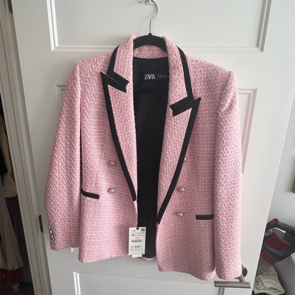 Zara Pink Women's Blazer with Black Trim